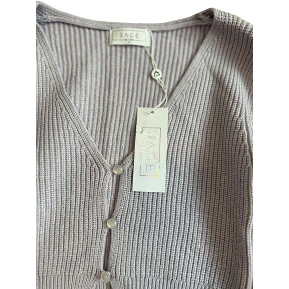 Sage The Label NWT Ribbed Knit Cropped Button Cardigan Long Sleeve Women's Small - Picture 4 of 7